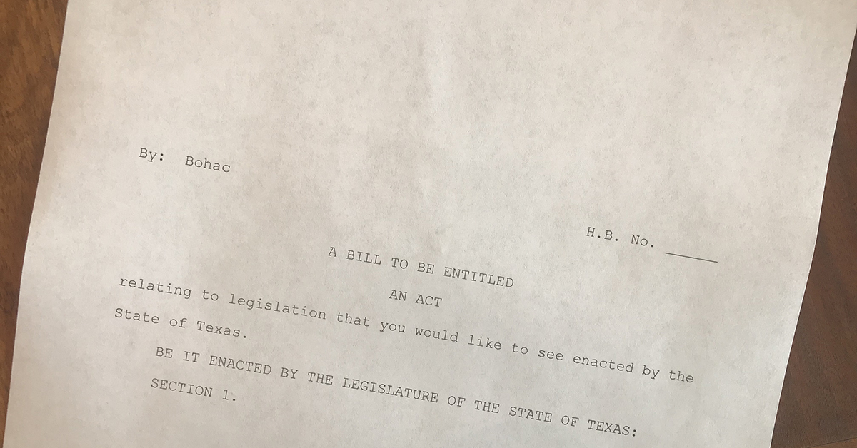 Template for a bill in the Texas House of Representatives